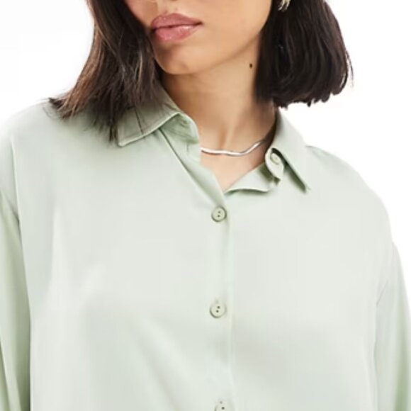 Miss Selfridge ASOS Long Sleeve Drop Waist Short Button Front Down Shirt Dress L - Picture 3 of 7